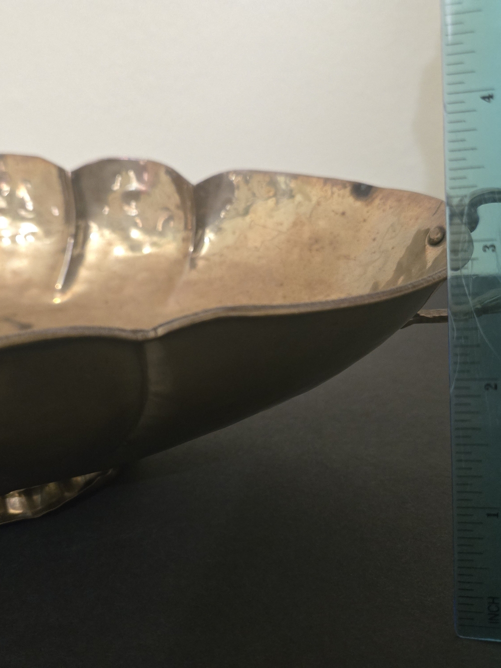 Vintage Scalloped Oval Brass Footed Centerpiece Bowl with Handles - Picture 9 of 13
